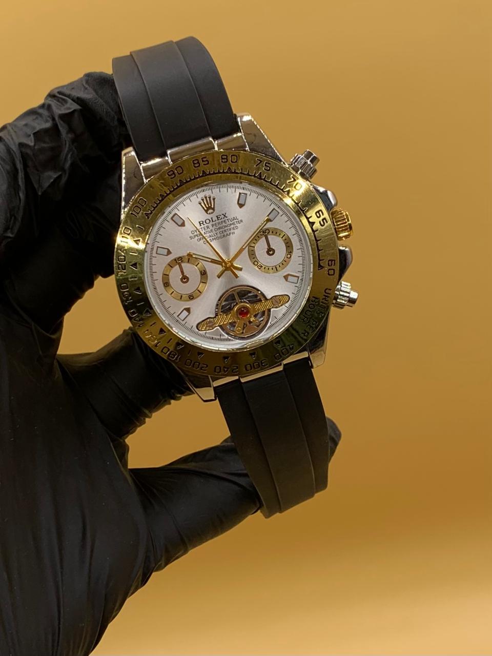Men Rolex Watch Semi Auto Rubber Strap