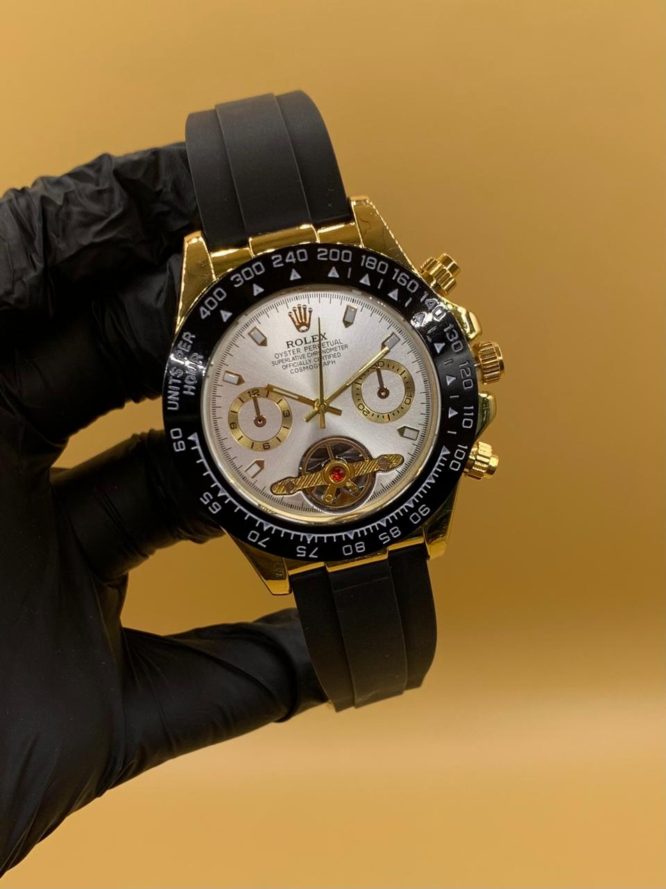 Men Rolex Watch Semi Auto Manual Rubber Strap