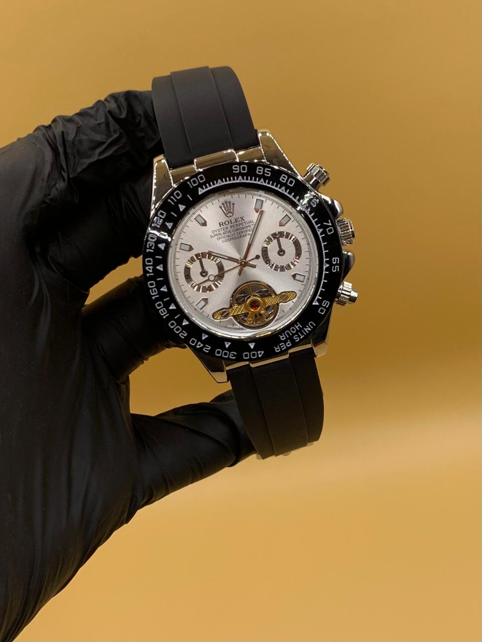 Men Rolex Watch Semi Auto Rubber Strap