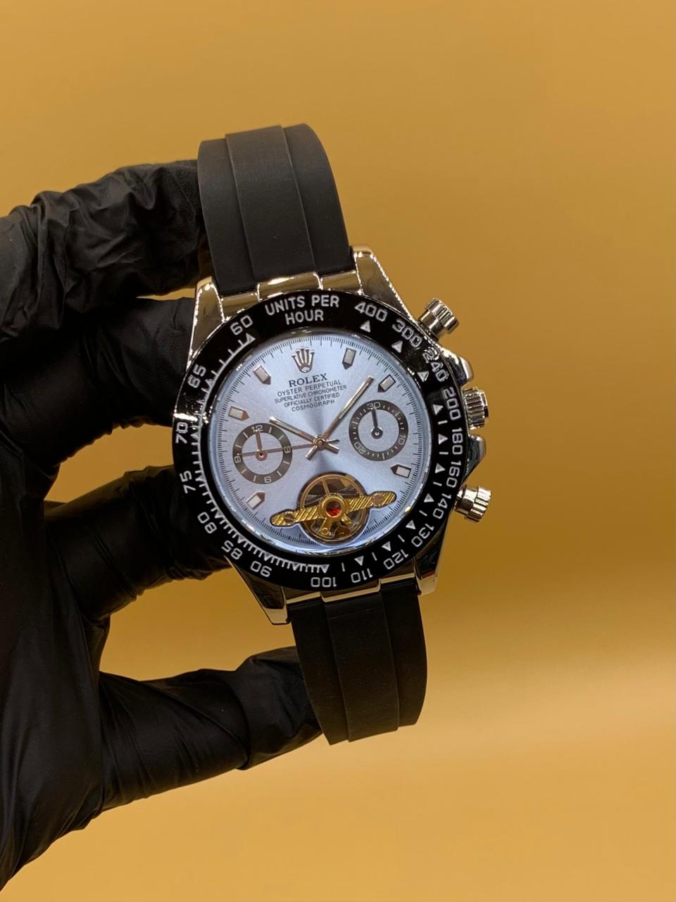 Men Rolex Watch Semi Auto Manual Rubber Strap