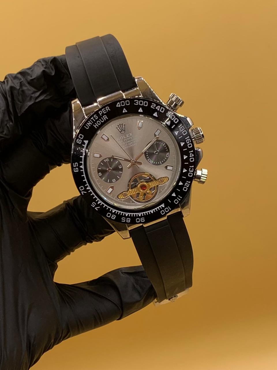 Men Rolex Watch Semi Auto Manual Rubber Strap