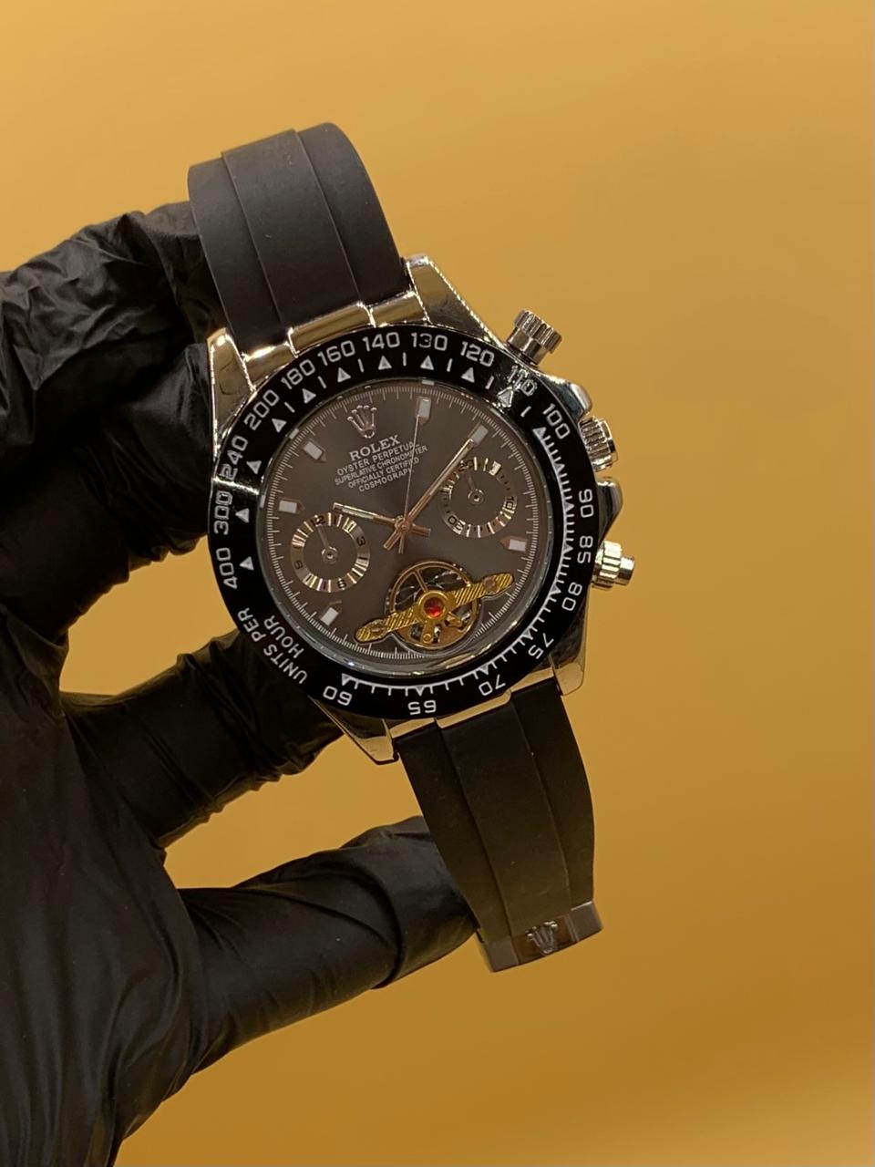 Men Rolex Watch Semi Auto Manual Rubber Strap